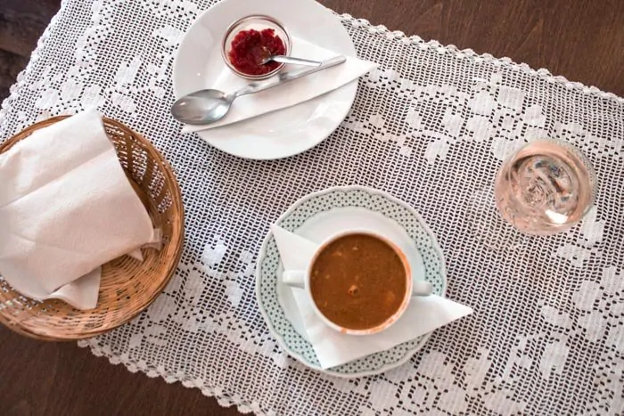 fish soup and sparking water at klauzal cafe