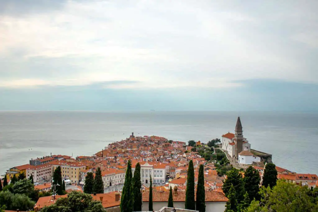 View of Piran from old city walls of Piran