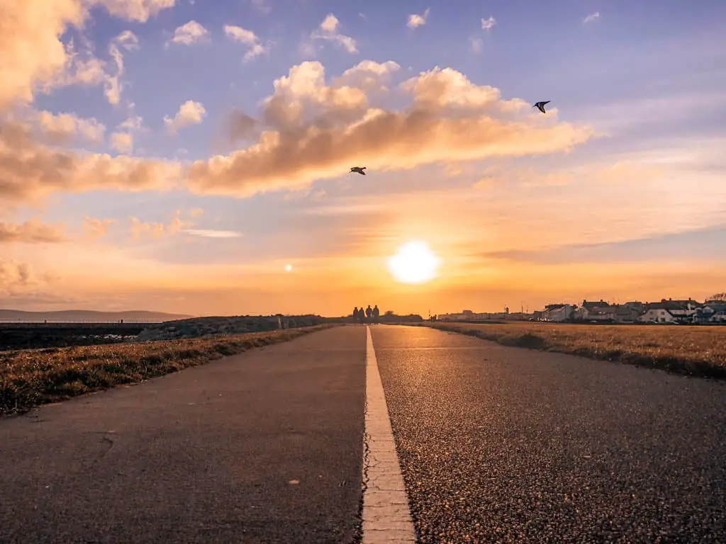 Salthill prom at sunset in Galway, Ireland.