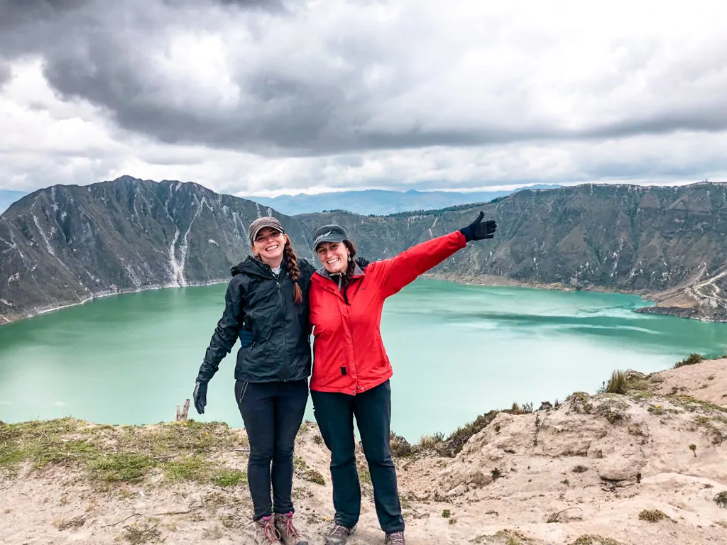 Katie and Kat at Quiolotoa crater lake