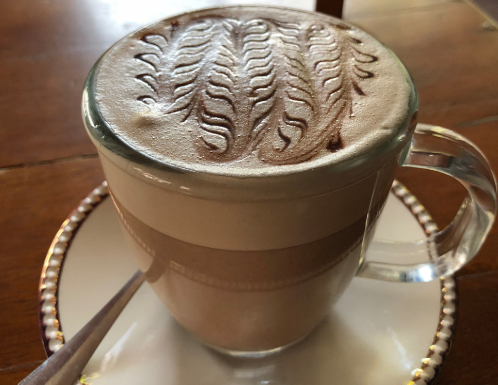 Creamy hot chocolate from honey coffee and tea