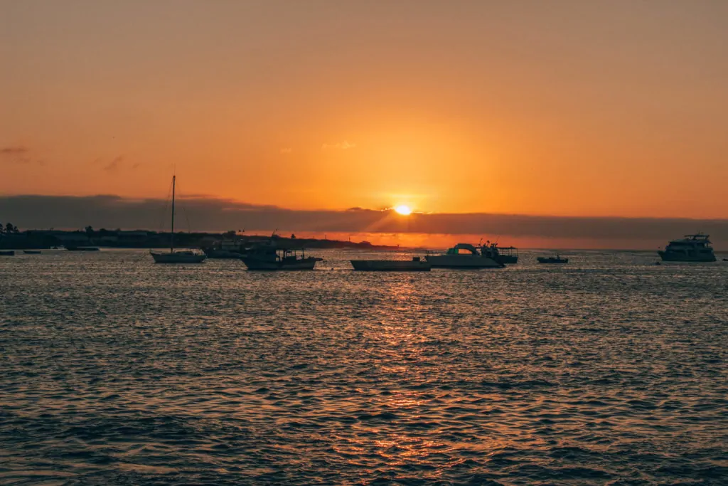 Sunset over San Cristobal a budget friendly option on the Galapagos Islands