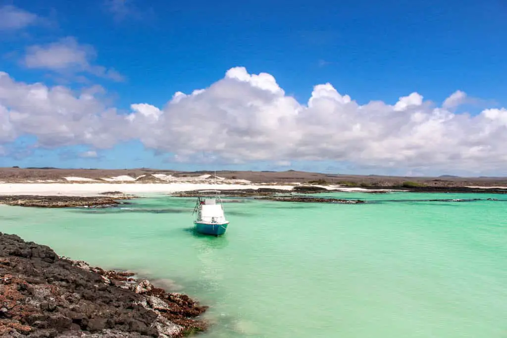 Boat in Teal Waters on San Cristobal, Galapagos