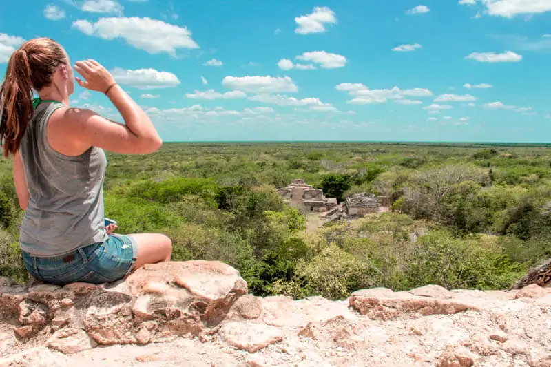 Beautiful view from the top of the pyramid in Ek Balam a ruin in the Yucatan Peninsula in Mexico.