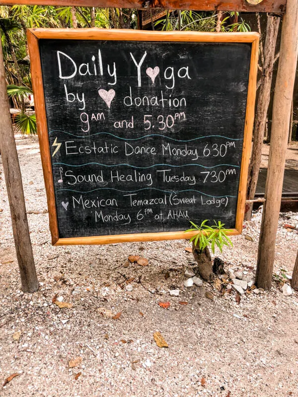 yoga sign in Tulum, Mexico