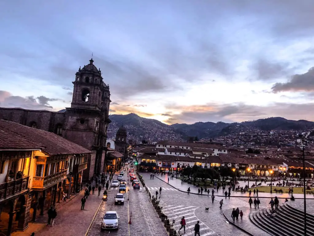 Sunset in Cusco's Plaza de Armas