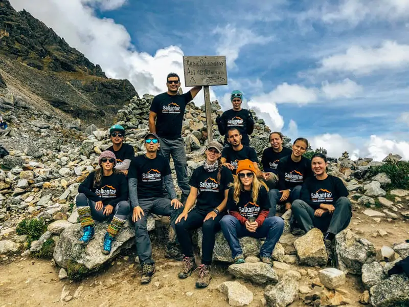 The tour group trekking to Salkantay Pass.