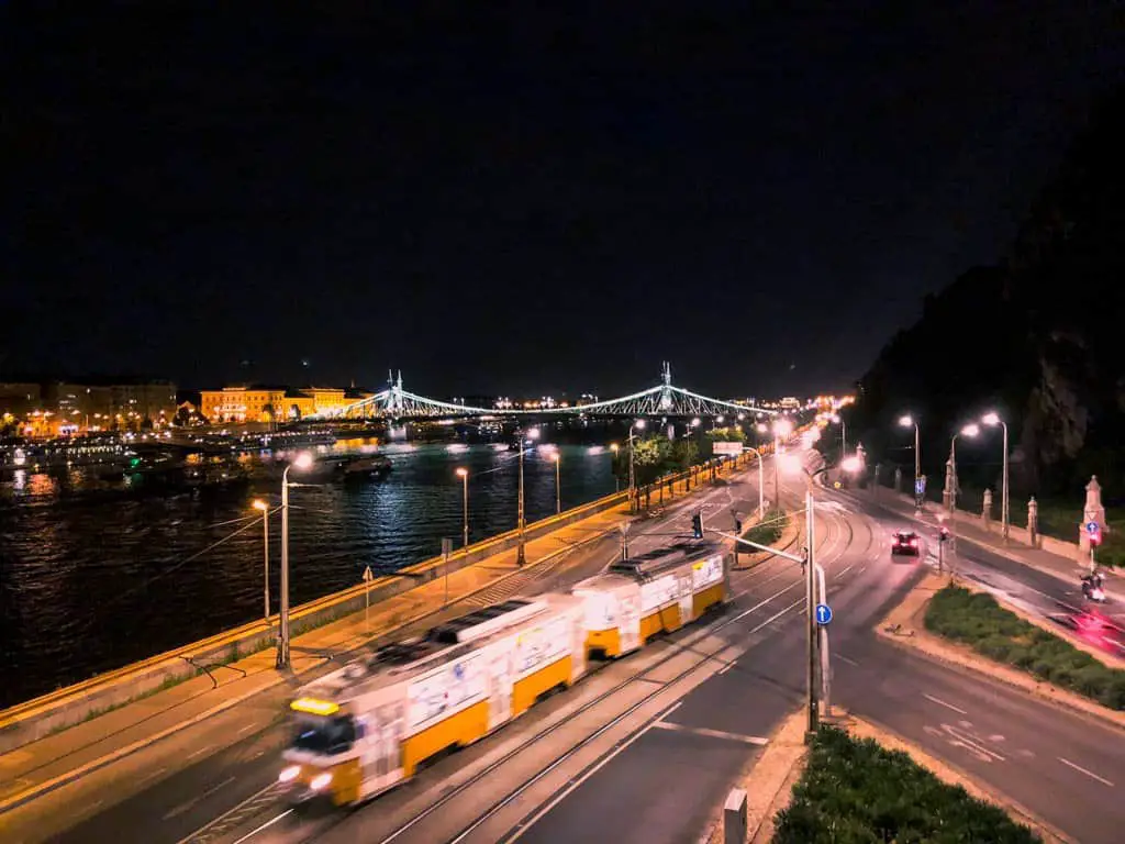 the view from rudas baths at night