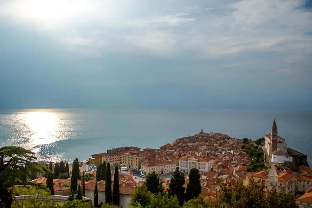 view of Piran from the Old City Walls