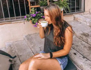 Sitting on stairs sipping on Matcha deciding my next destination.