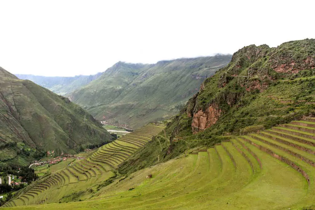 The agricultural terraces of Pisaq in the Sacred Valley on a day trip from Cusco