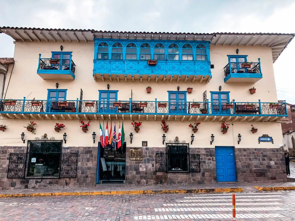 Beautiful buildings and balconies of Cusco Peru