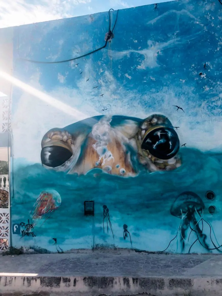 turtle street art in Holbox Island, Mexico