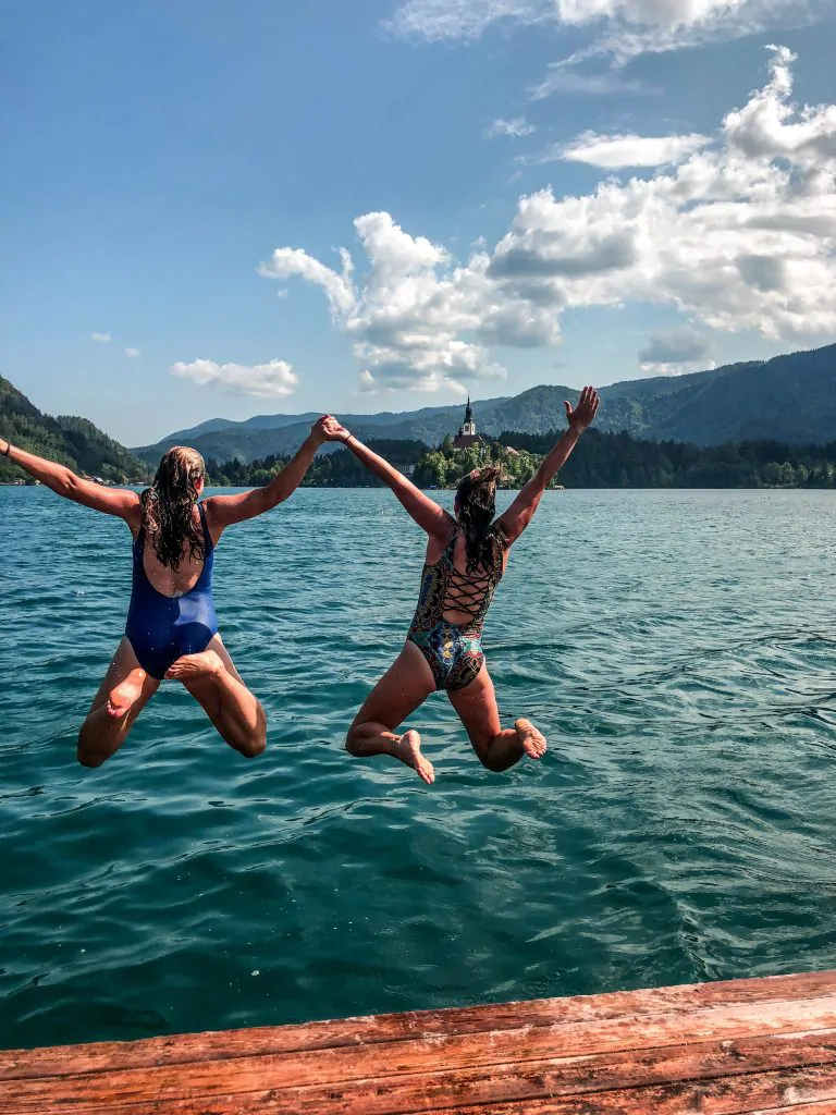 Jump in the waters of Lake Bled