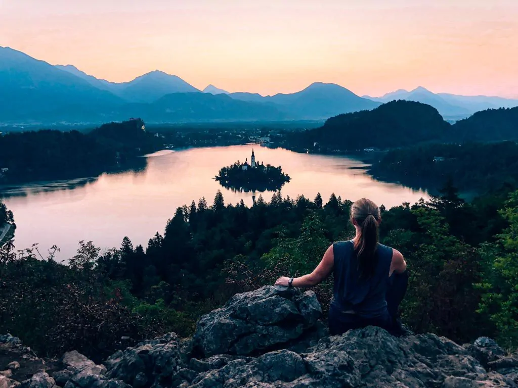 Sunrise hike over Lake Bled