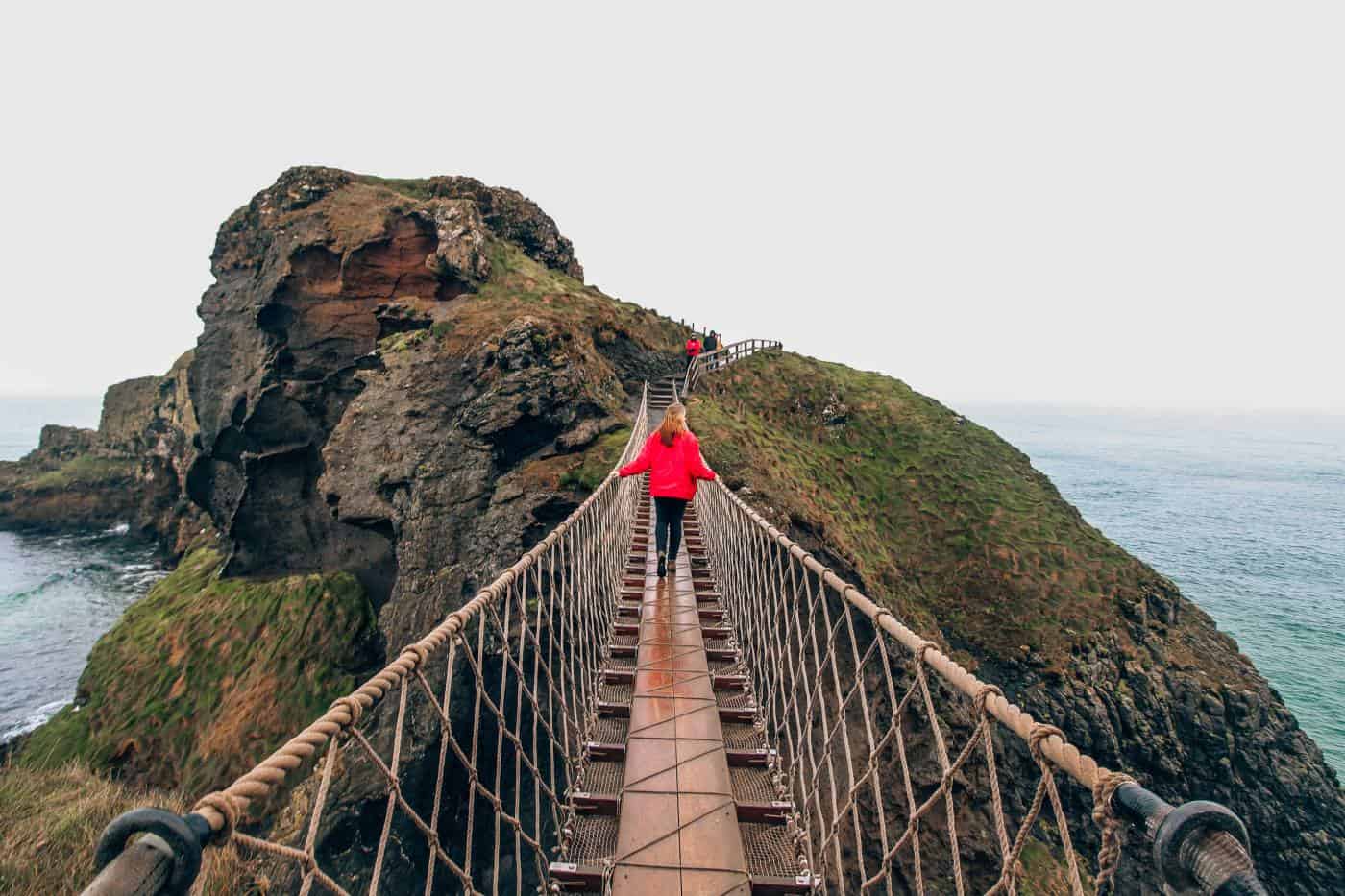 Carrick a rede rope bridge on a day trip to Belfast from Dublin Ireland.