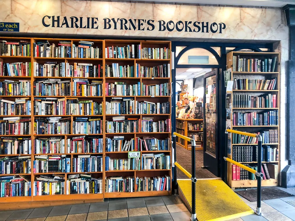 Charlie Byrne Bookshop used books wall.