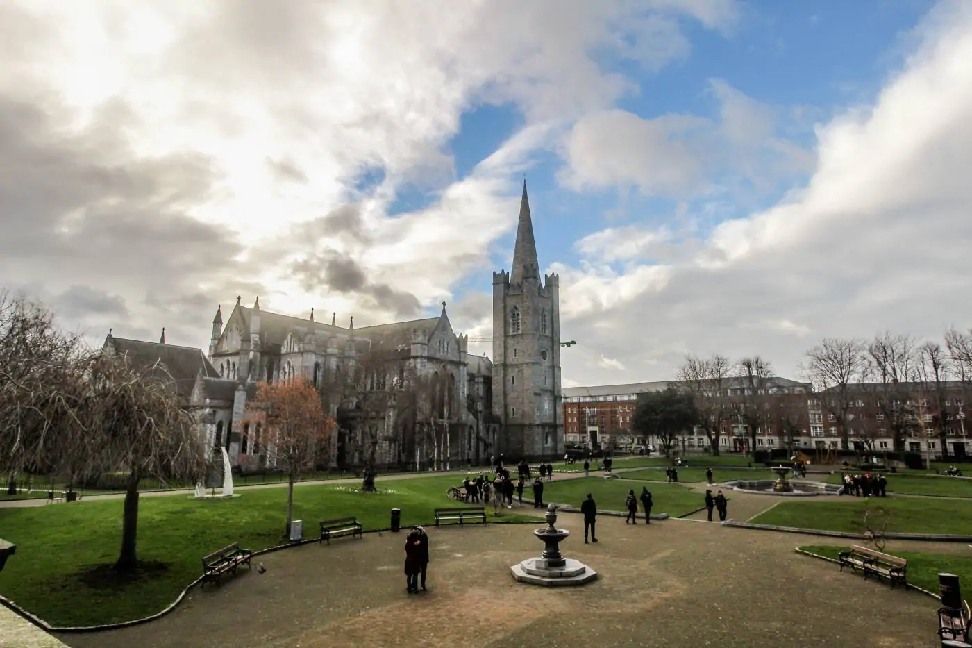 The grounds and view of St. Patrick's Cathedral in Dublin, Ireland.