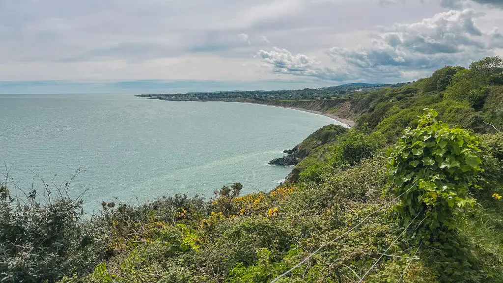 The view coming into Greystones from the Bray cliff walk in Ireland.