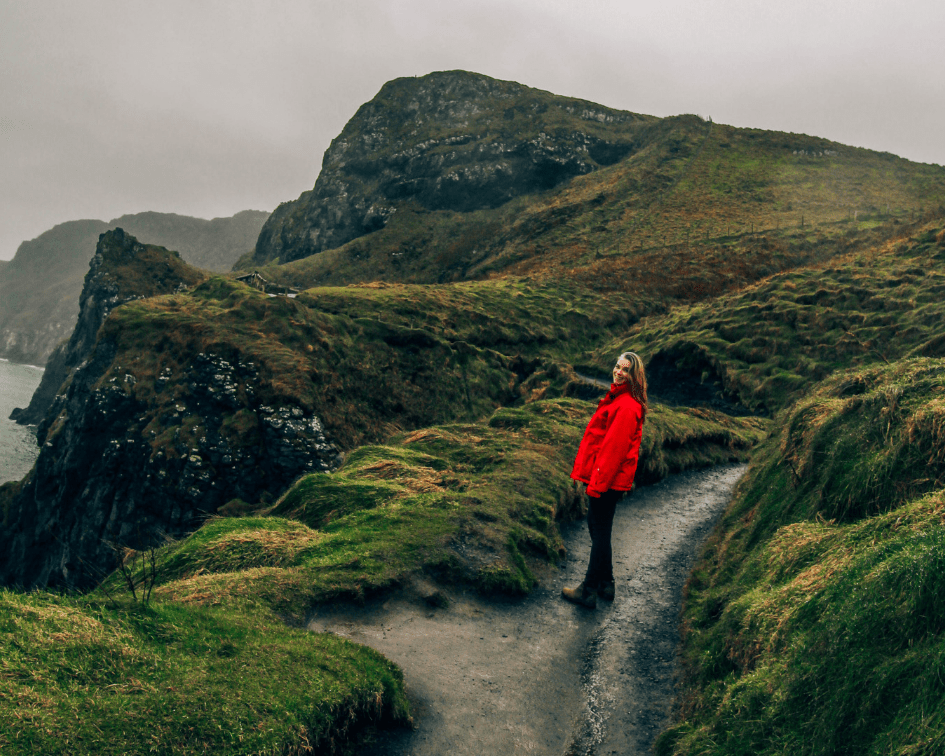 me on a path with rolling green hills in Northern Ireland