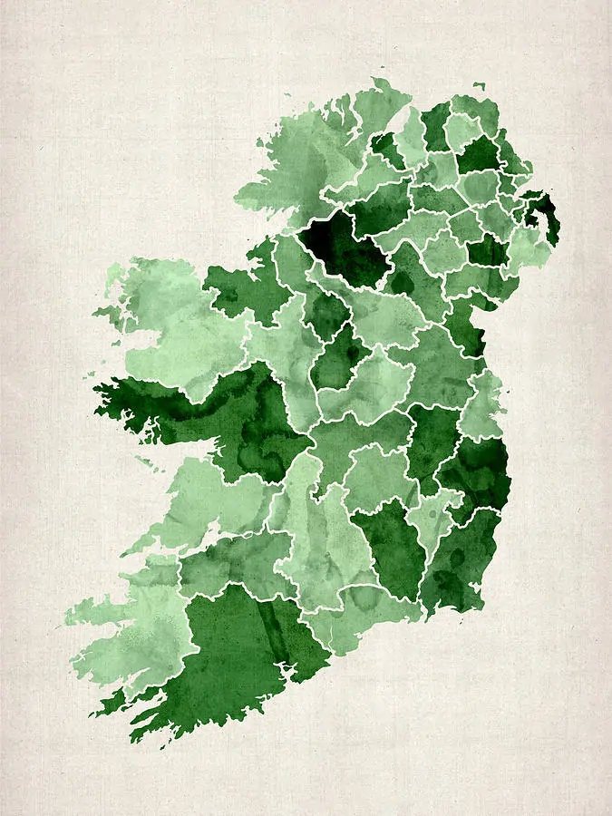 watercolor map of Ireland.
