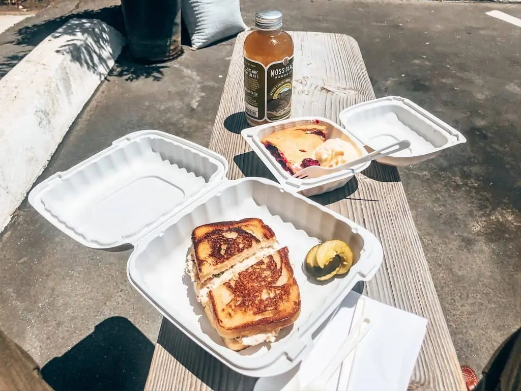 Crab melt sandwich and Olallieberry Pie from Duarte's Tavern in Pescadero, CA