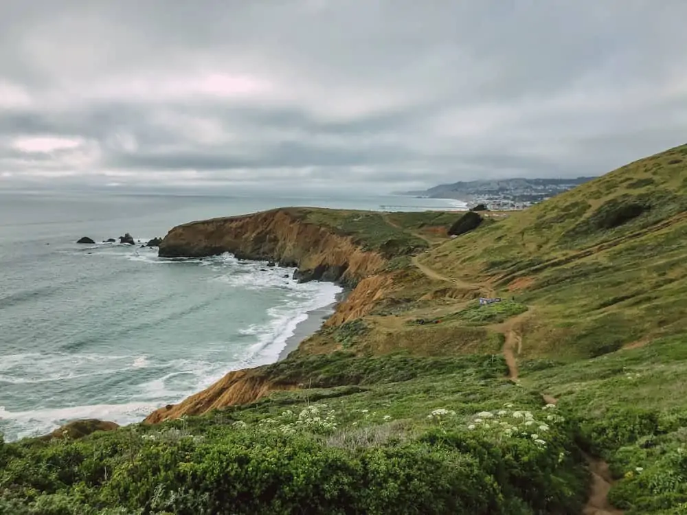 Foggy day in Pacifica, California. View of Mori Point in Pacifica. 