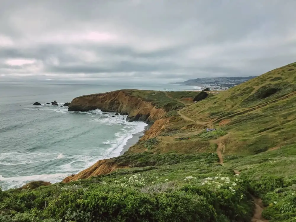 Foggy day in Pacifica, California. View of Mori Point in Pacifica.