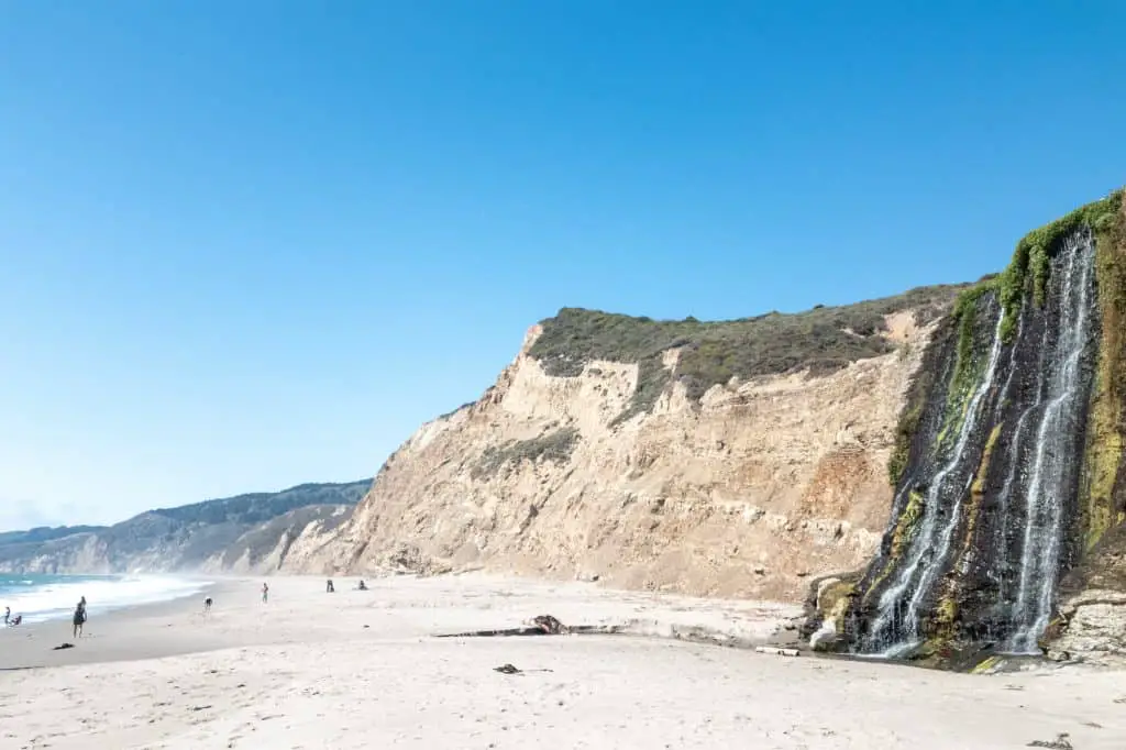 Alamere Falls waterfall leading into the Pacific Ocean is one of the best hikes in Point Reyes National Seashore