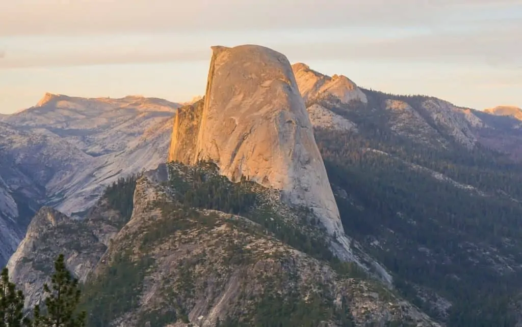 View of Half Dome in Yosemite National Park at Sunset.
