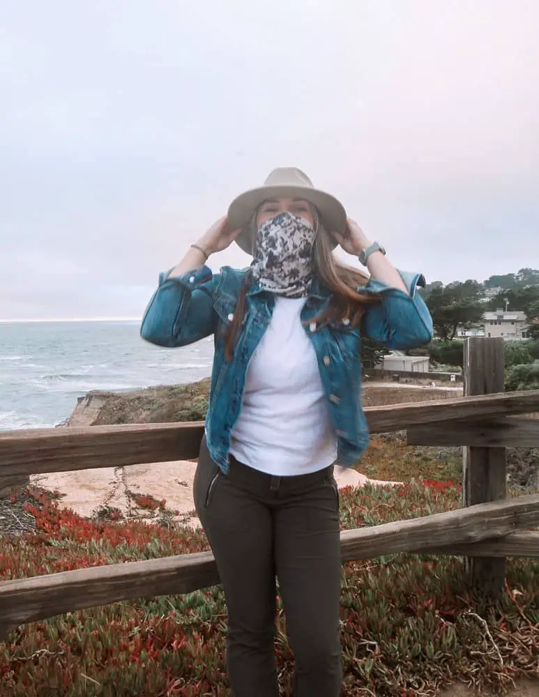 Me wearing a buff on the Cypress Bluff Trail in Half Moon Bay, CA