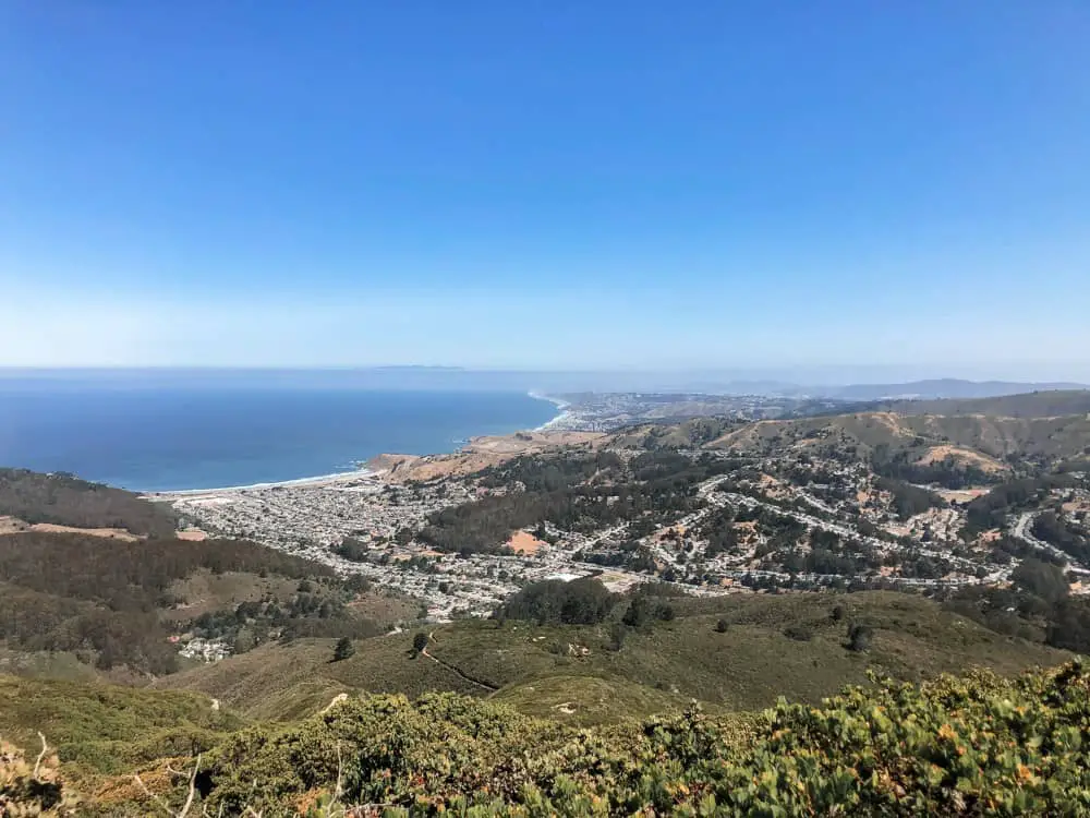 View of Pacifica from North Peak Access Trail on Montara Mountain in Half Moon Bay, CA