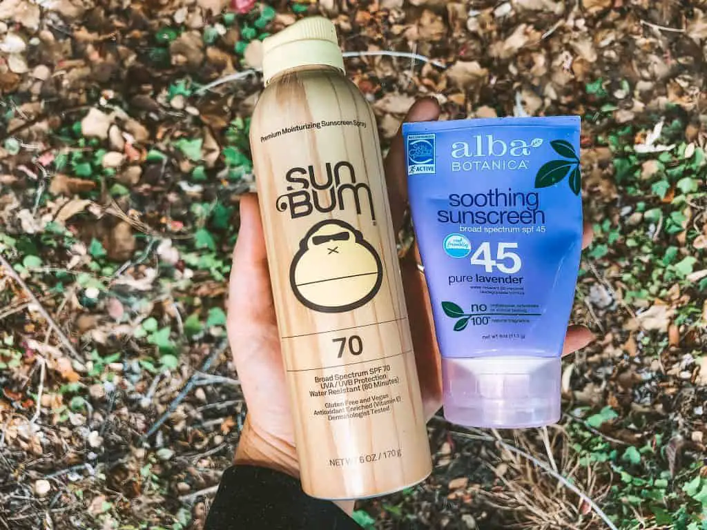 Sun bum sunscreen and alba sunscreen are my preferred sunscreens to take hiking.