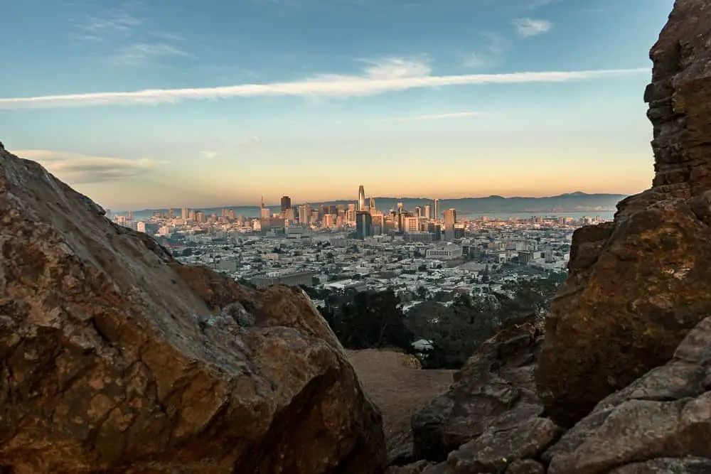 View of the San Francisco skyline from Corona Heights Park.