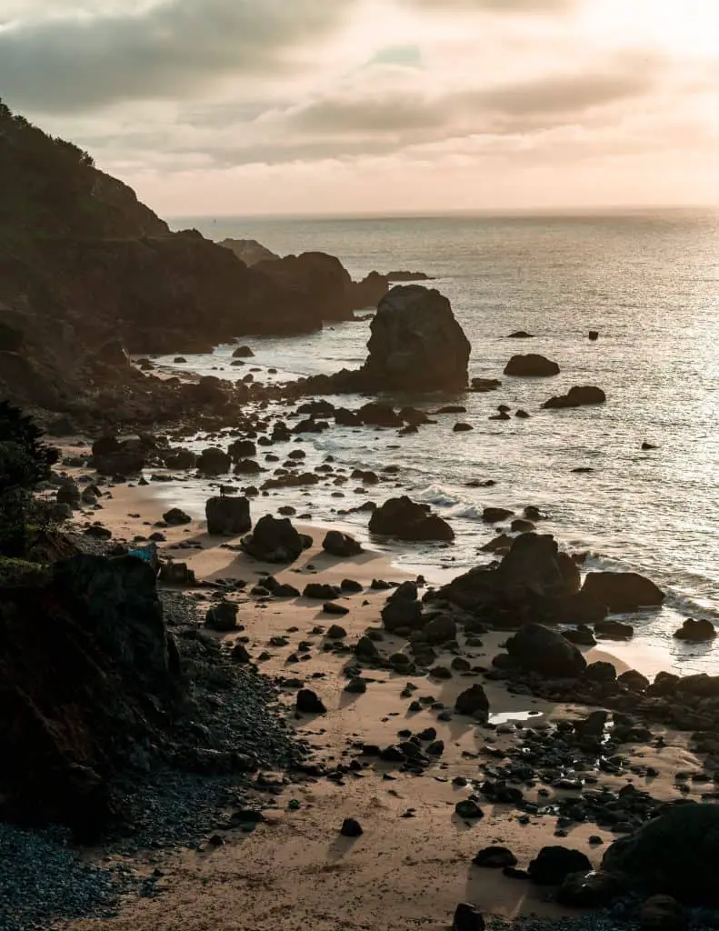 Sunset at Mile Rock Beach in San Francisco, CA