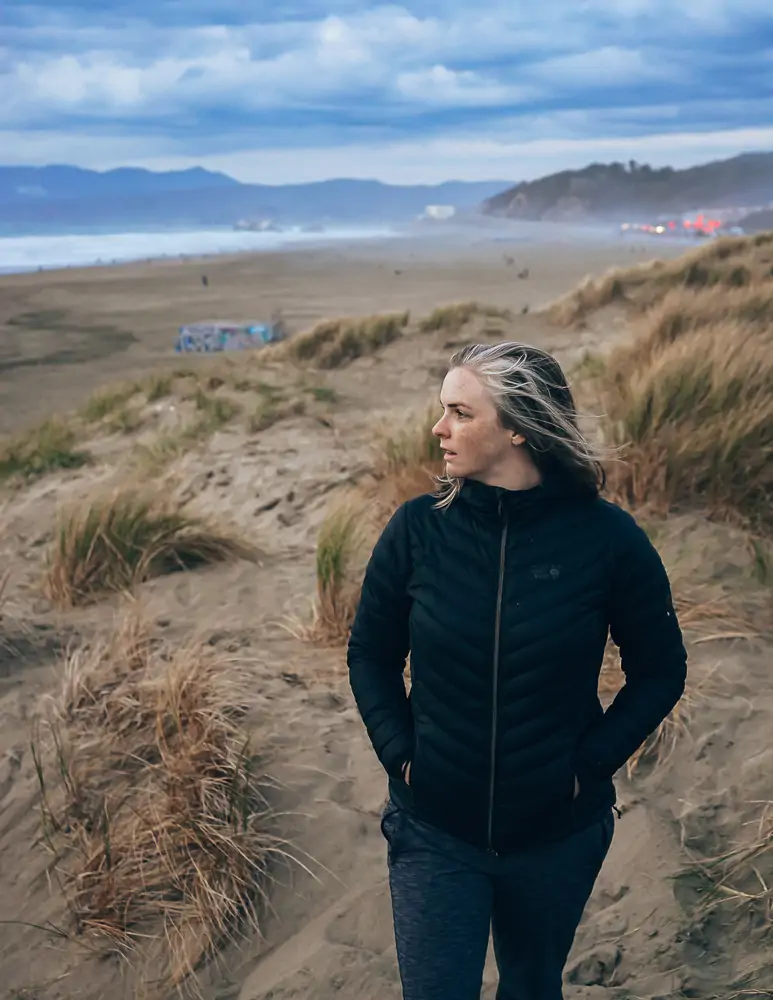 Me standing on the beach in San Francisco on a stormy day.