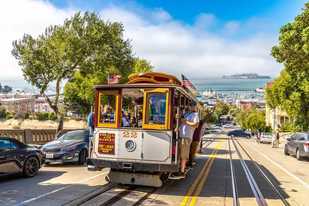 Cable car tram in San Francisco.