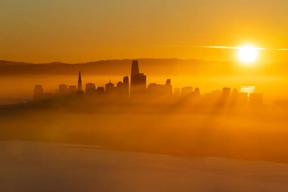 Foggy sunrise over San Francisco skyline