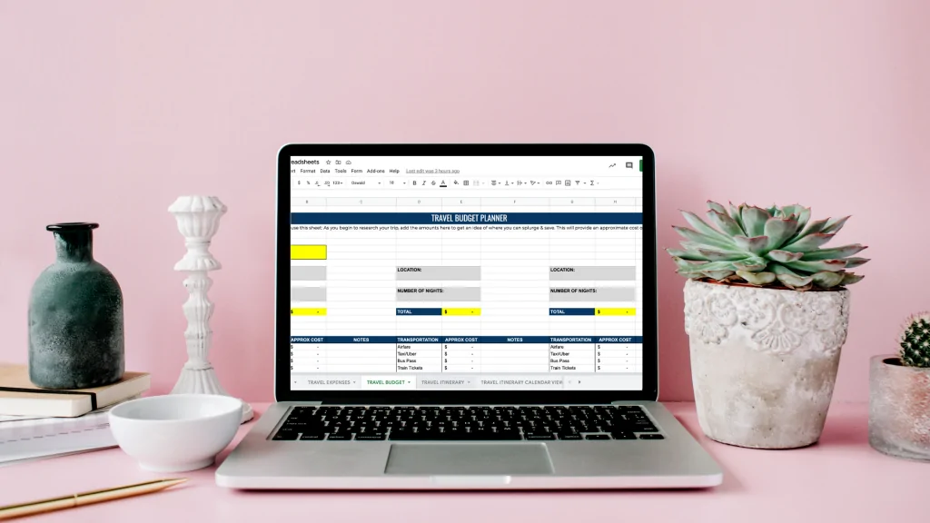 Travel planner spreadsheet