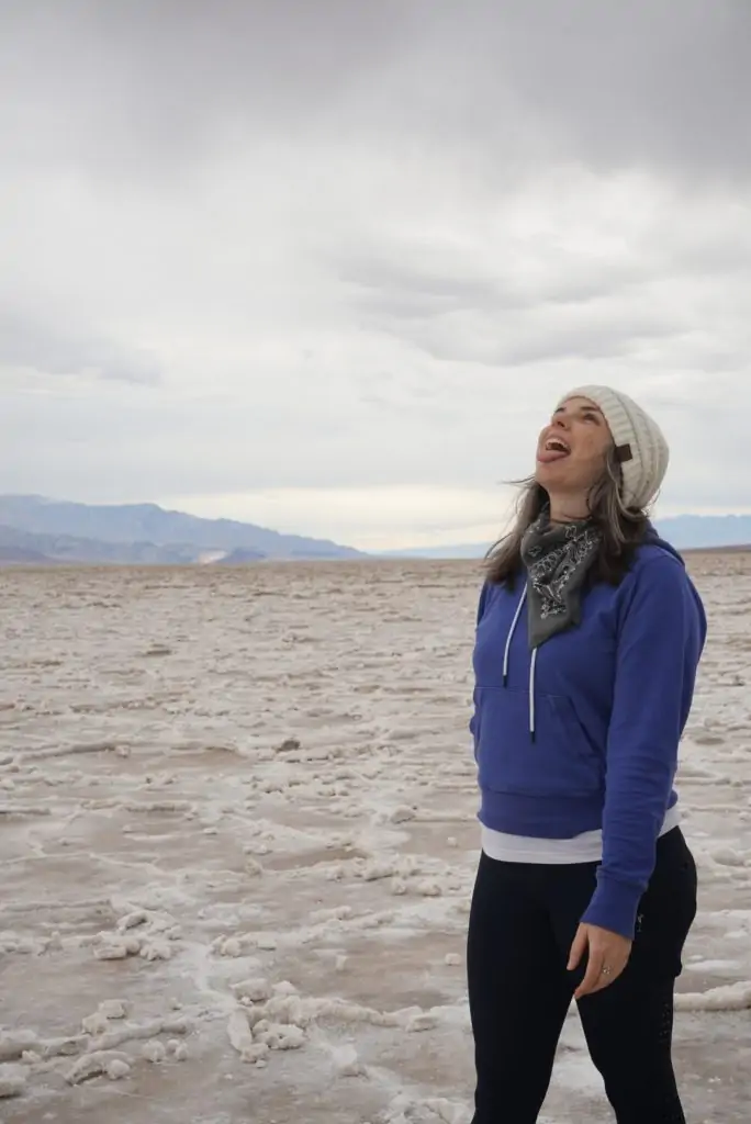 Me sticking my tongue out at Badwater Basin in Death Valley