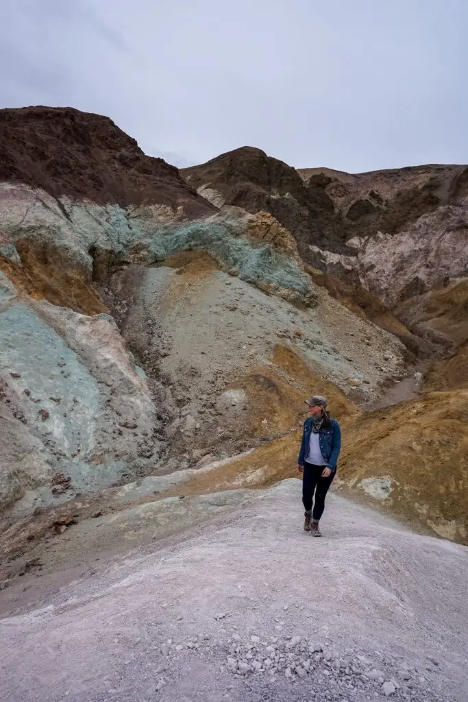 Walking on the colorful hills of Artist's Palette in Death Valley National Park