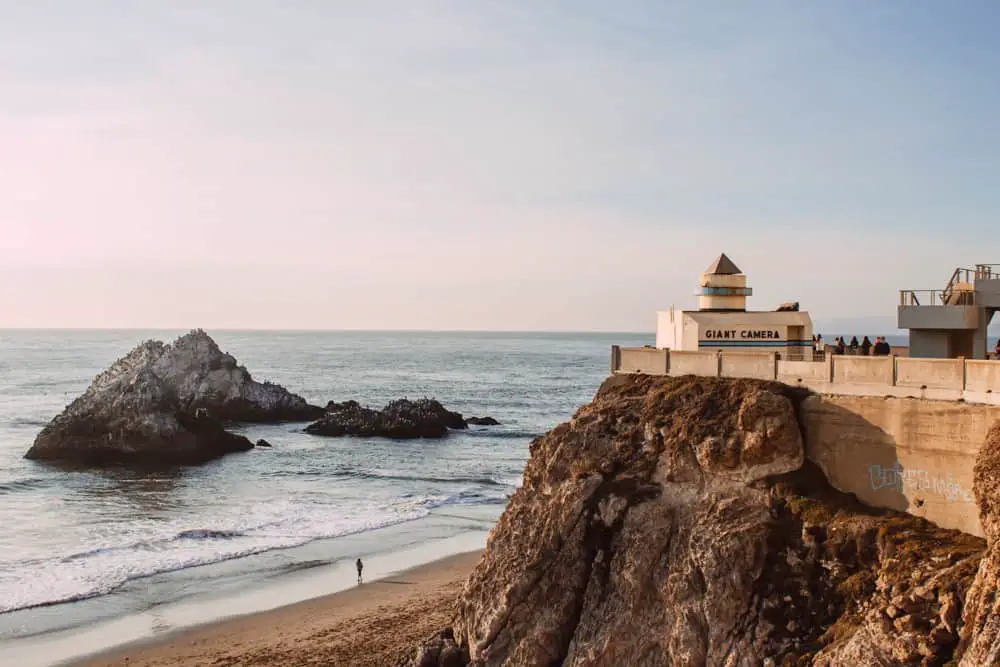 coastal view and Giant Camera at Ocean Beach in San Francisco