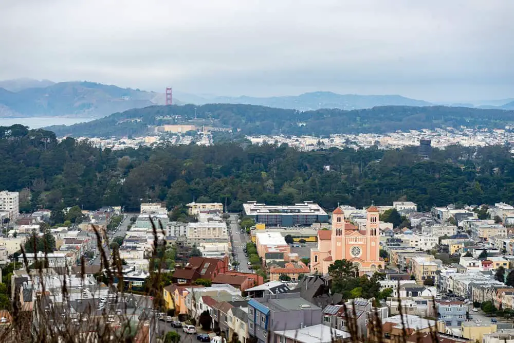 View of Golden Gate Park and the Golden Gate Bridge from Grandview Park.