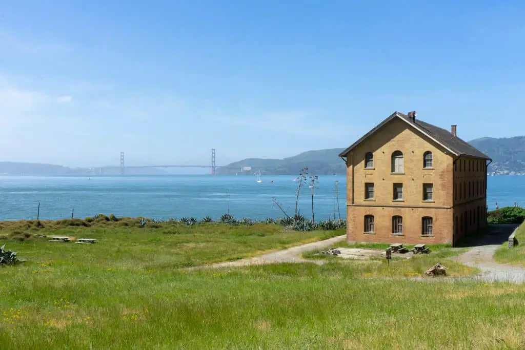 Camp Reynolds with a view of the Golden Gate Bridge on Angel Island in San Francisco, CA.