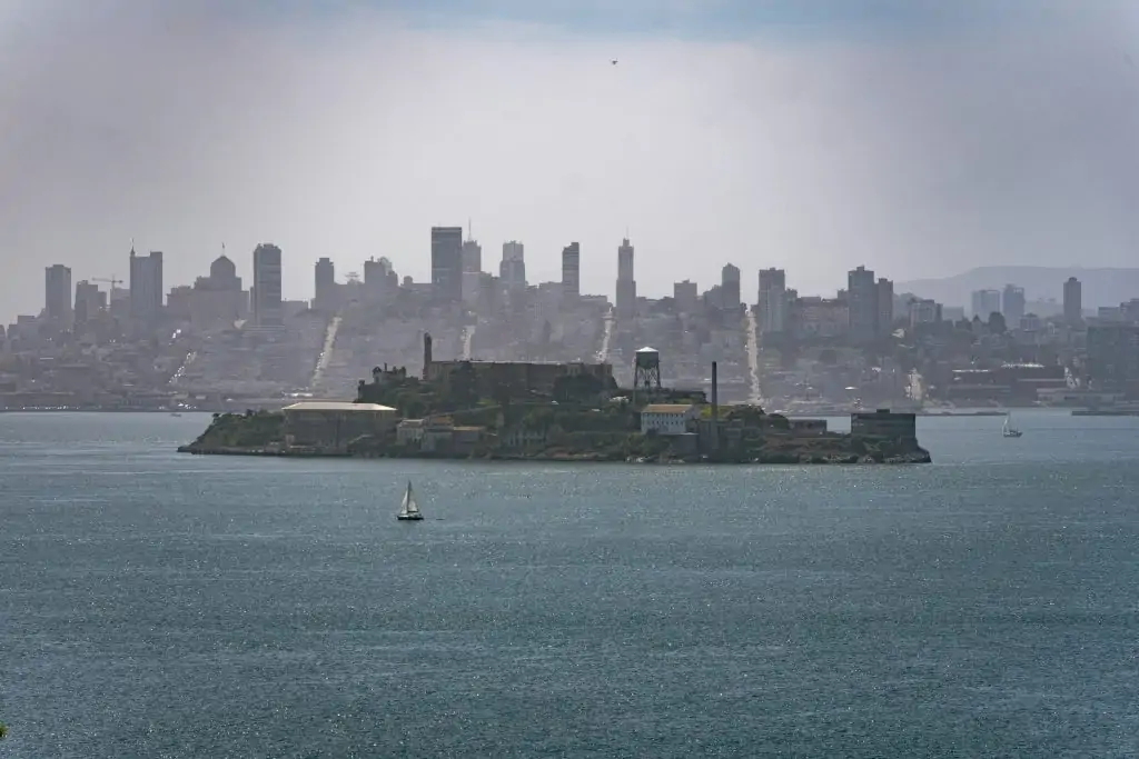 view of Alcatraz and San Francisco from the Perimeter Trail on Angel Island