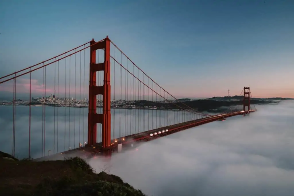 Battery Spencer sunset over the Golden Gate Bridge in San Francisco, CA