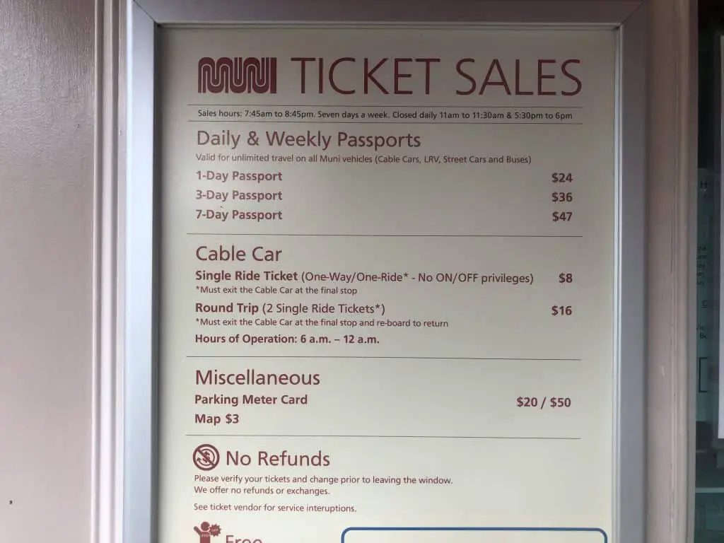 San Francisco cable car prices