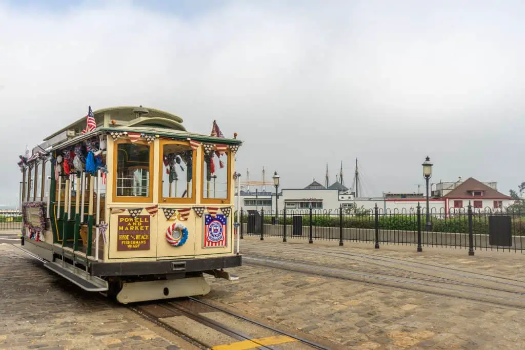 San Francisco Cable Cars The Powell/Hyde San Francisco cable car at the turn around at Fisherman's Wharf.