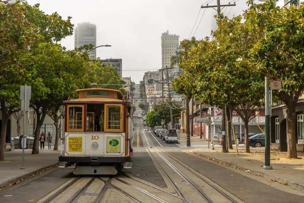 Powell/Mason Cable Car in San Francisco, CA. 