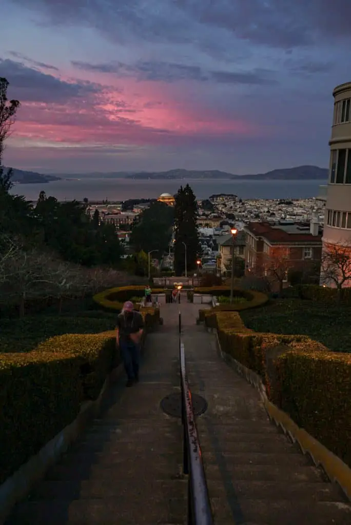 Lyon Street Steps at Sunset in San Francisco, CA.